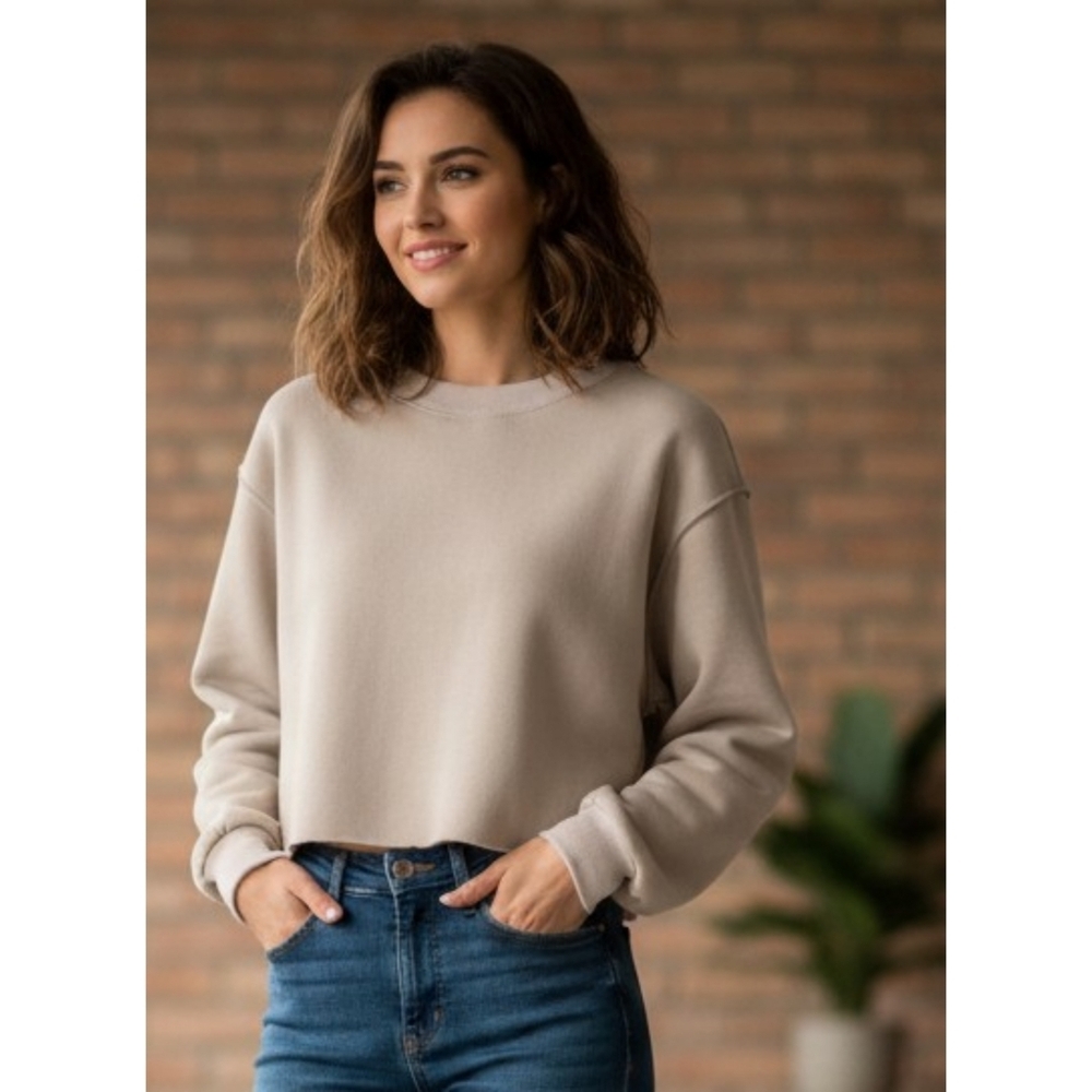 Amazhiyu Cropped Tan Sweatshirt Size XL